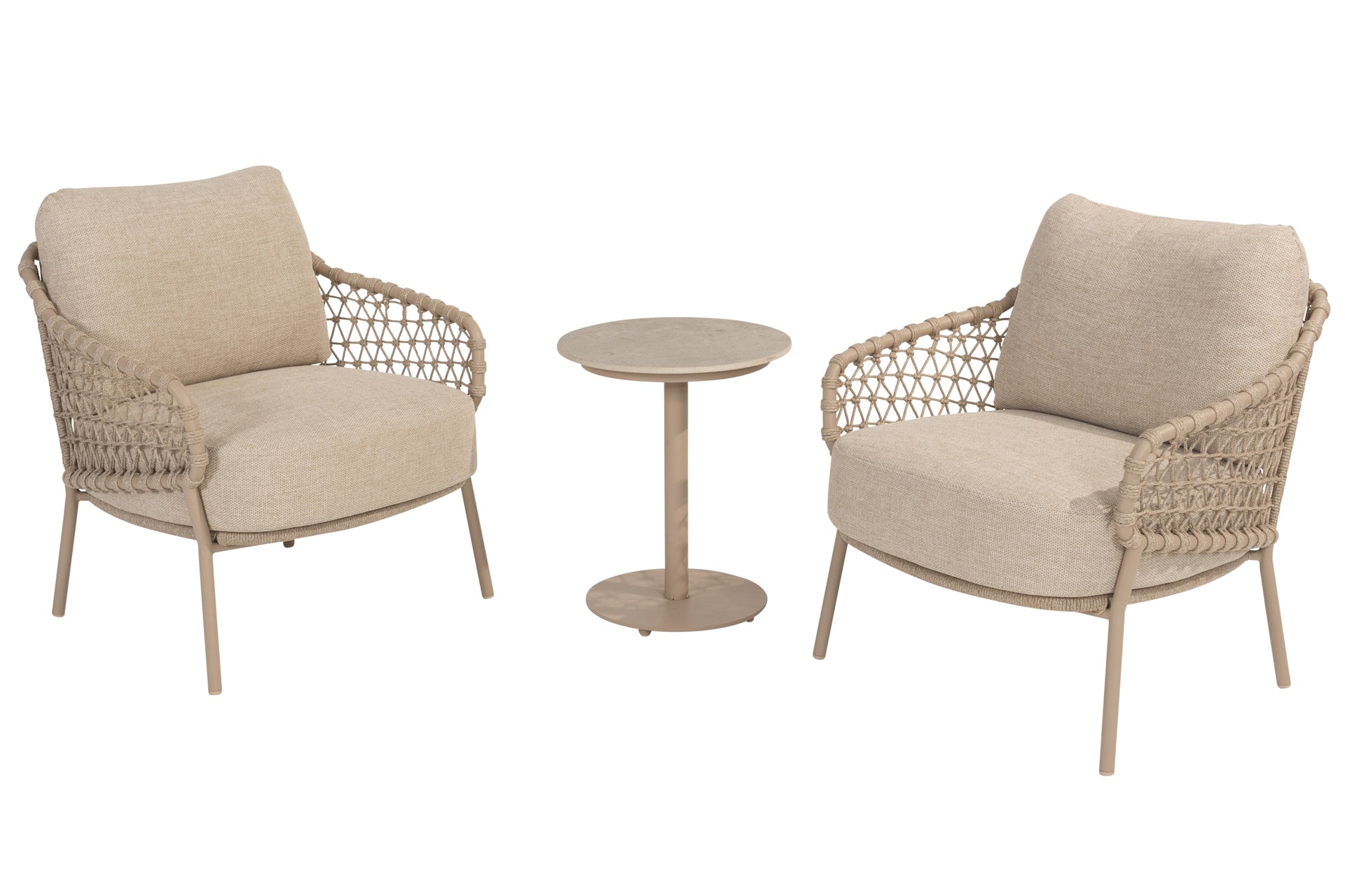 Sardinia low dining bistro set with Boaz side table Latte - Complete Set