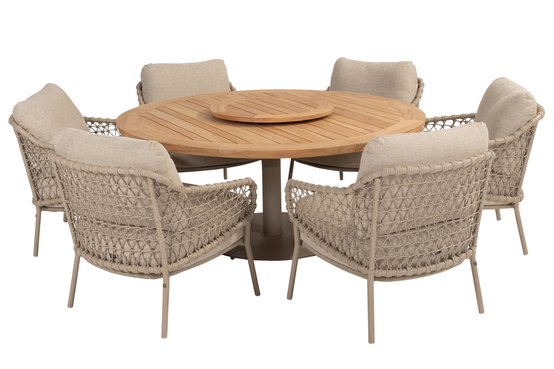 Sardinia low dining set with Saba table 160cm Teak and Lazy Susan - Complete Set