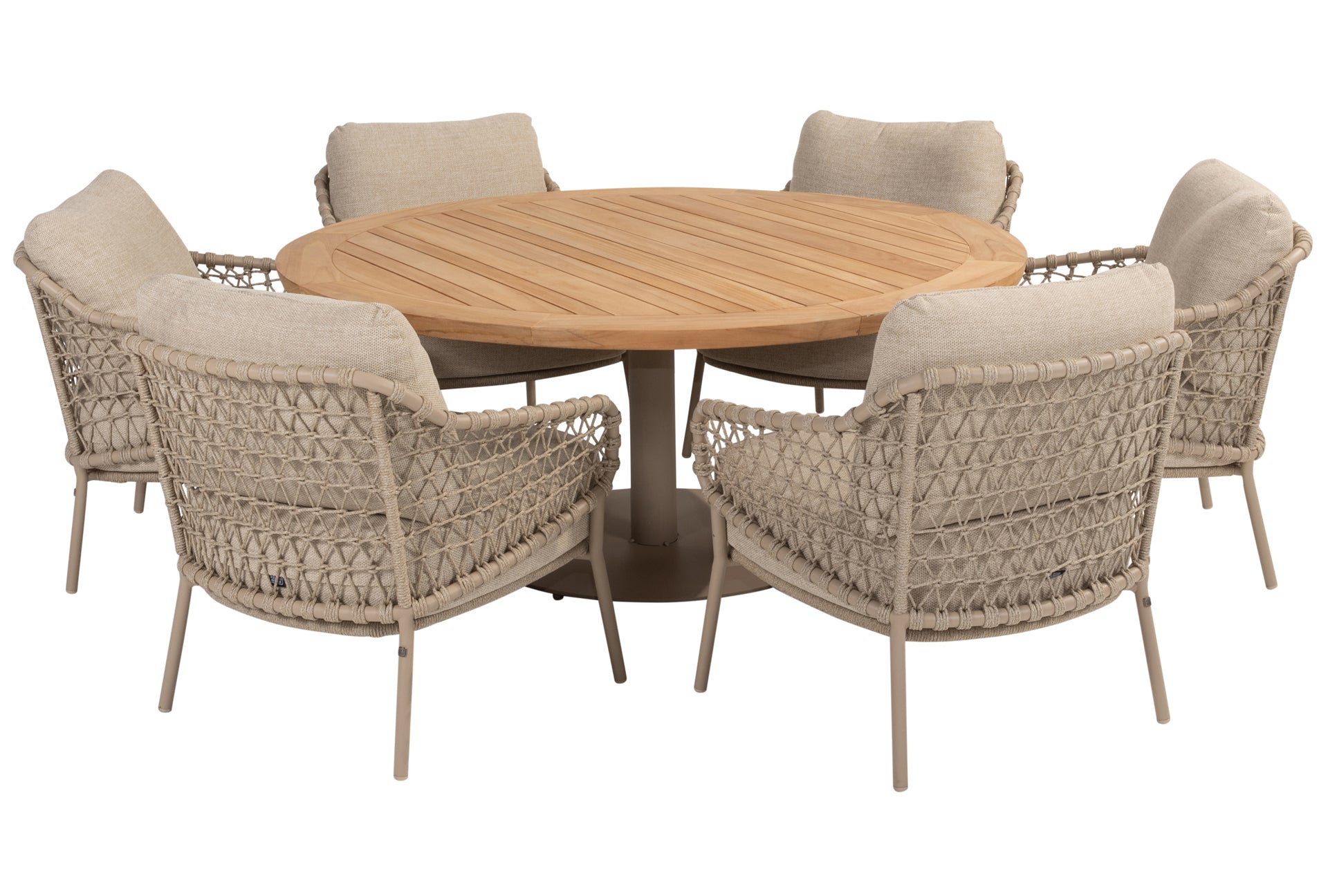 Sardinia low dining set with Saba table 160cm Teak and Latte base - Complete Set