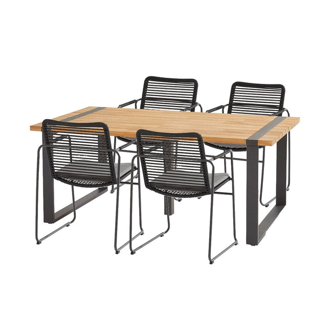 Taste 4SO Elba-Alto 5-teilige Garten mit Teaktisch und stapelbaren Seilsitzen