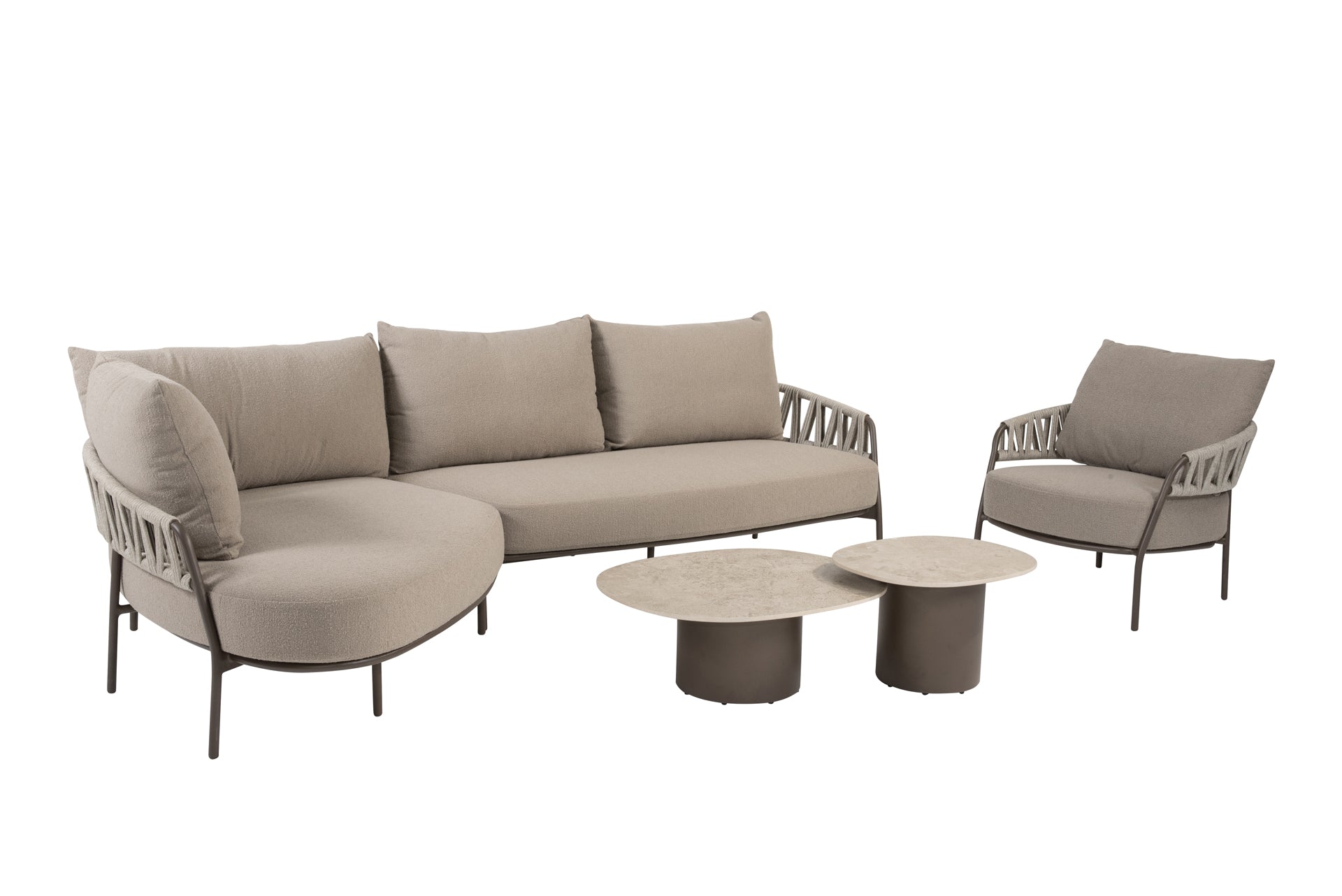 Calma modular chaise longue terre with lounge chair and Sofie tables - Complete Set