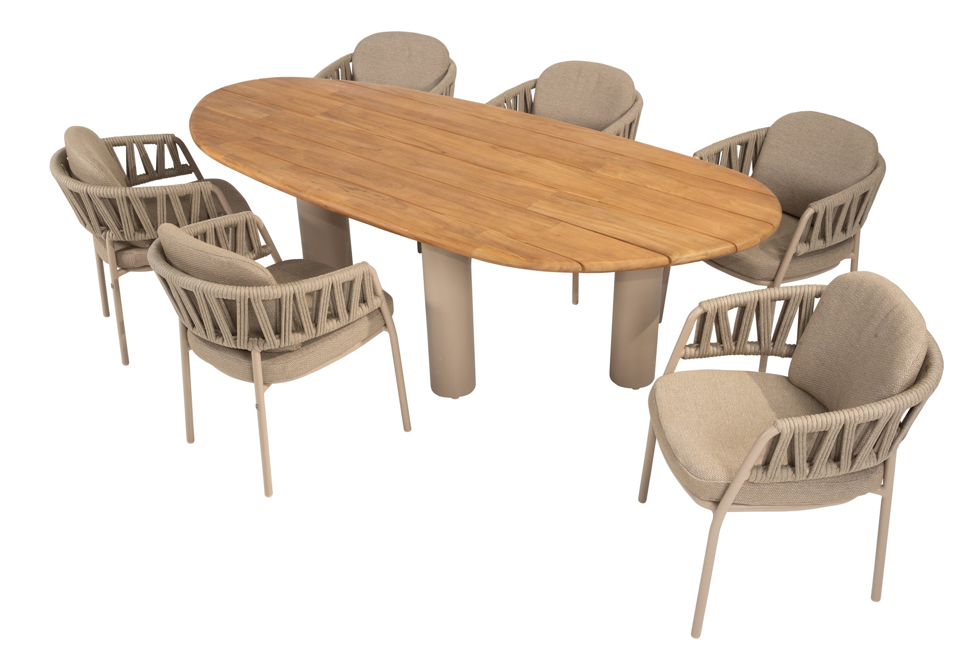 Calma dining set latte with Estate mango shape dining table latte 240 x 150 cm - Complete Set