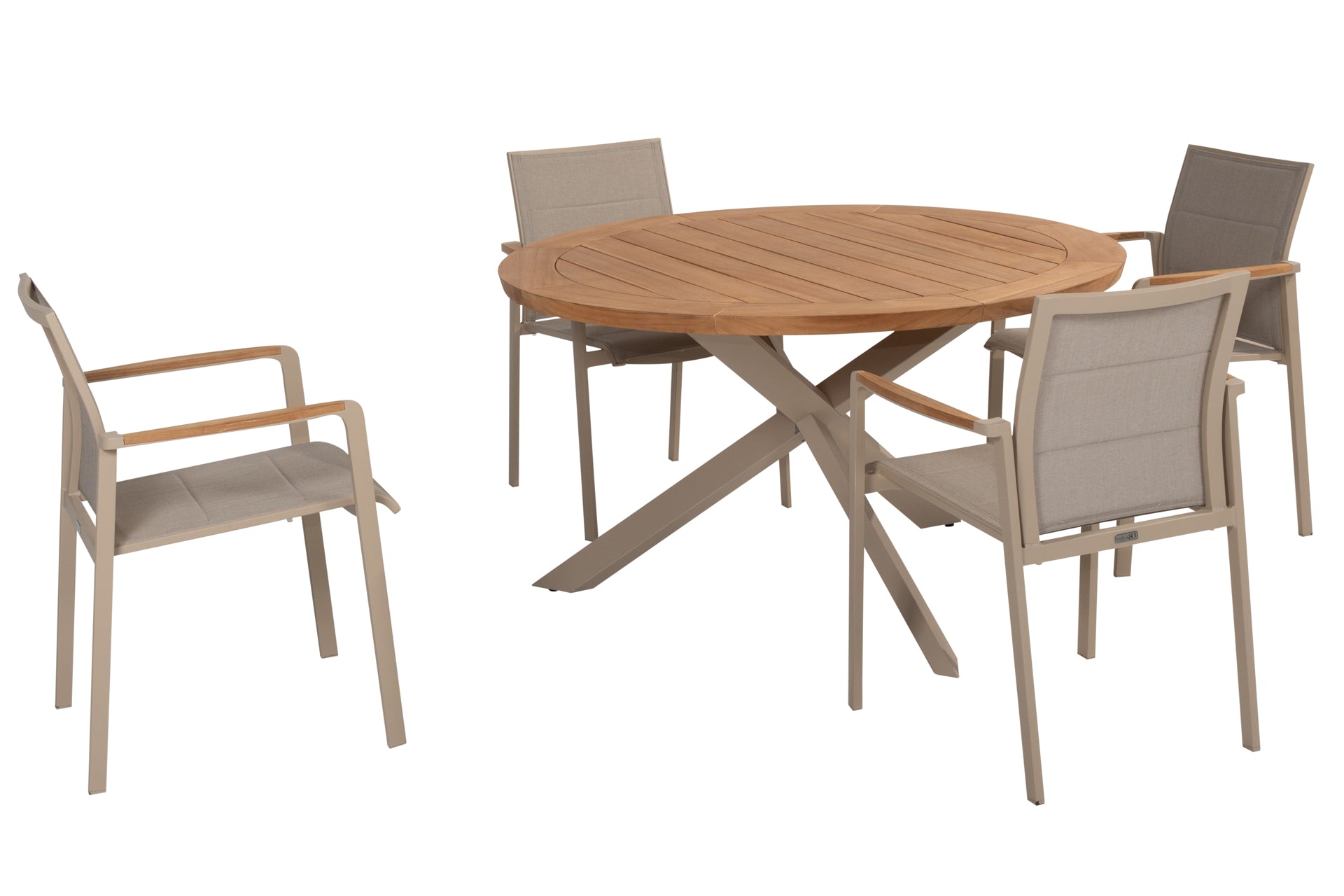 Cortina dining set with Prado Teak table 130cm Latte - Complete Set
