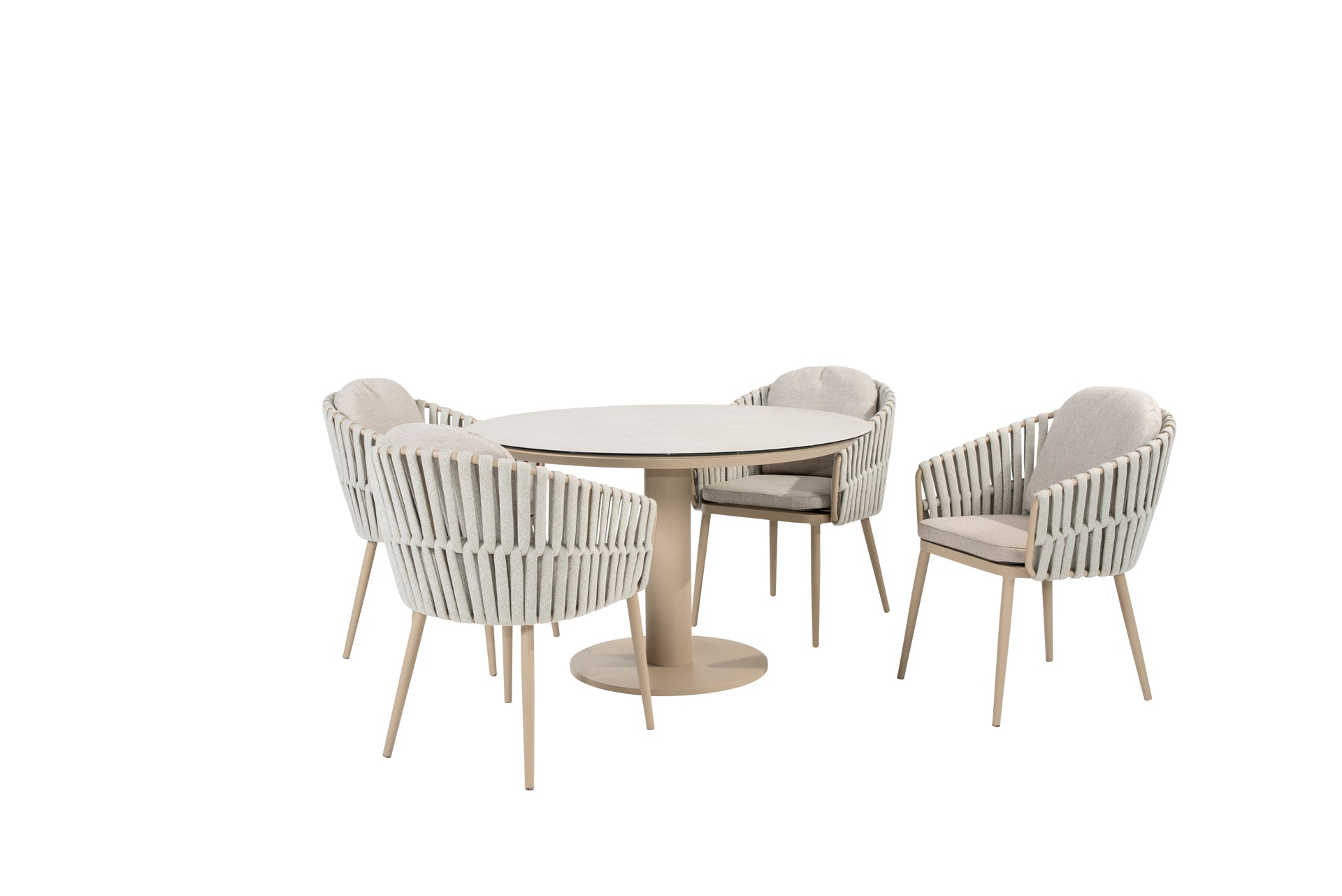 Eva dining set latte with Sarah dining table latte printed ceramic 120cm - Complete Set
