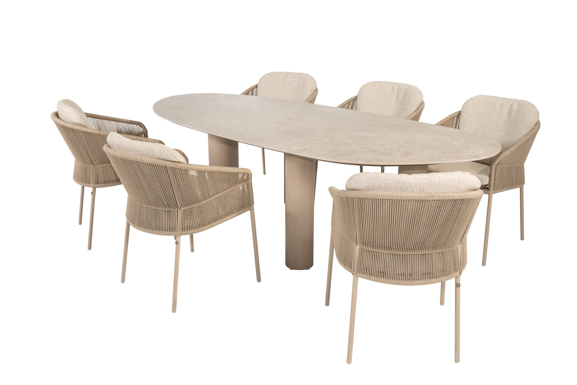 Florence dining set latte with Estate mango shape dining table latte 240 x 110 cm - Complete Set