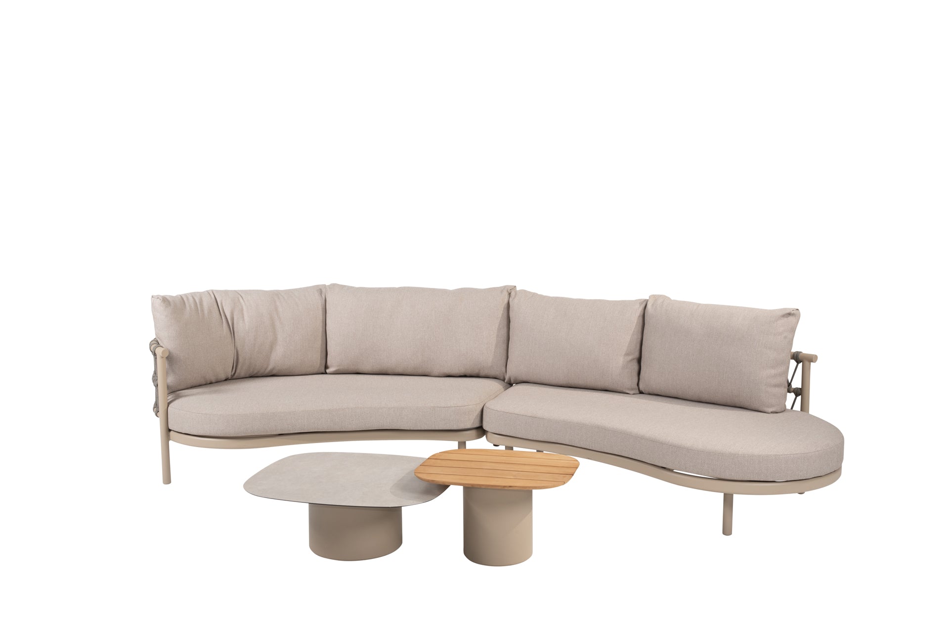Piacenza modular bench latte with Demi tables - Complete Set