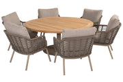 Puglia low dining set with Saba low dining table Teak top 160cm Latte - Complete Set