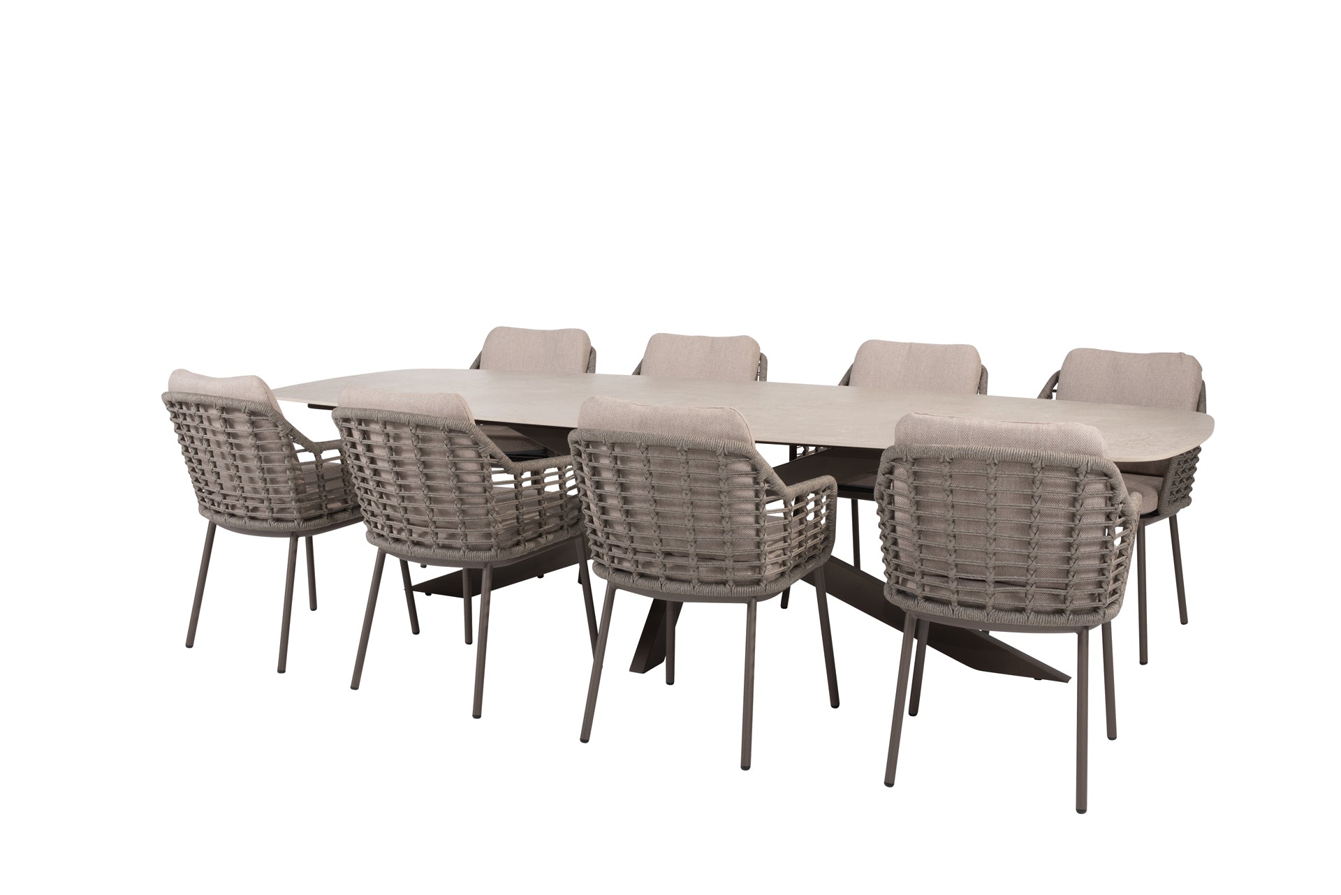 Puglia dining set terre with Prado dining table ceramic 300x115cm terre legs - Complete Set