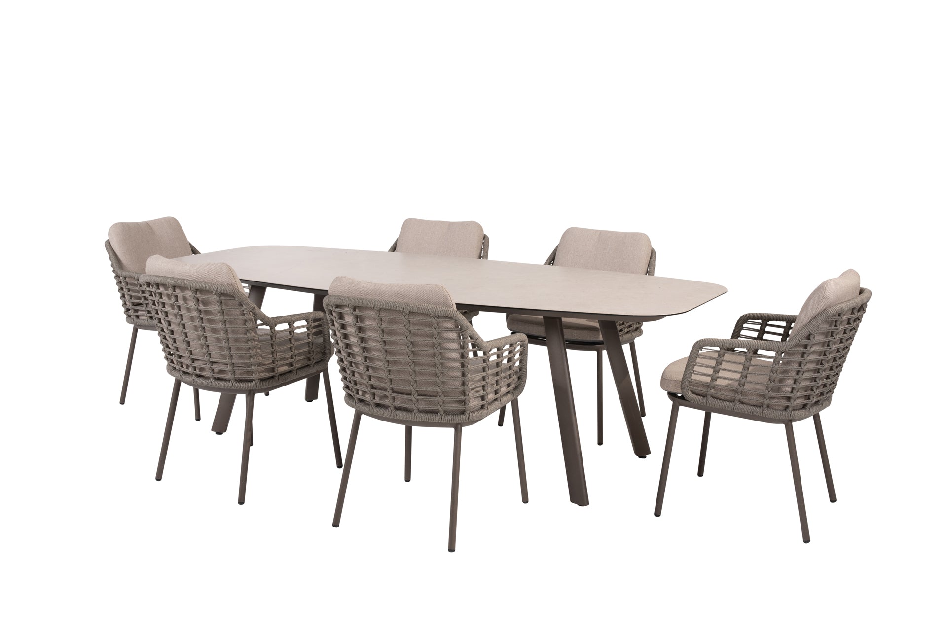 Puglia dining set terre with Manolo dining table printed ceramic 240x103cm terre - Complete Set