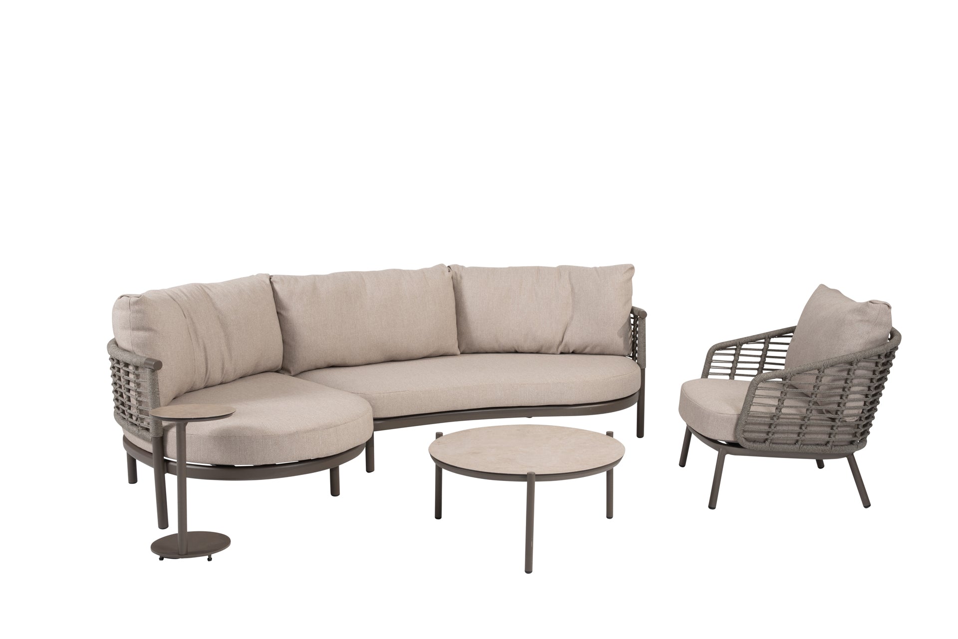 Puglia modular chaise longue terre with lounge chair and Vic tables - Complete Set