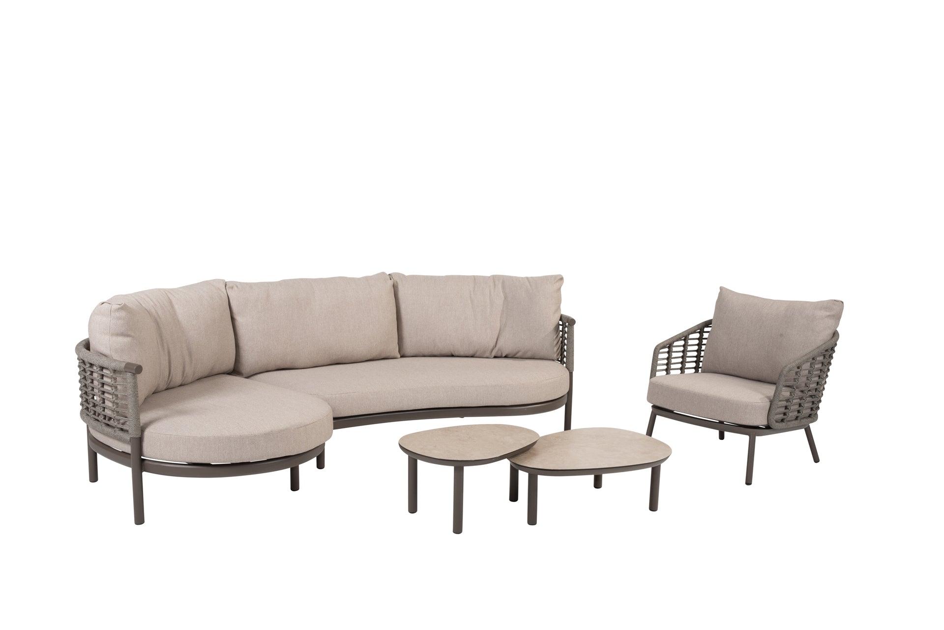 Puglia modular chaise longue terre with lounge chair and Monroe tables - Complete Set