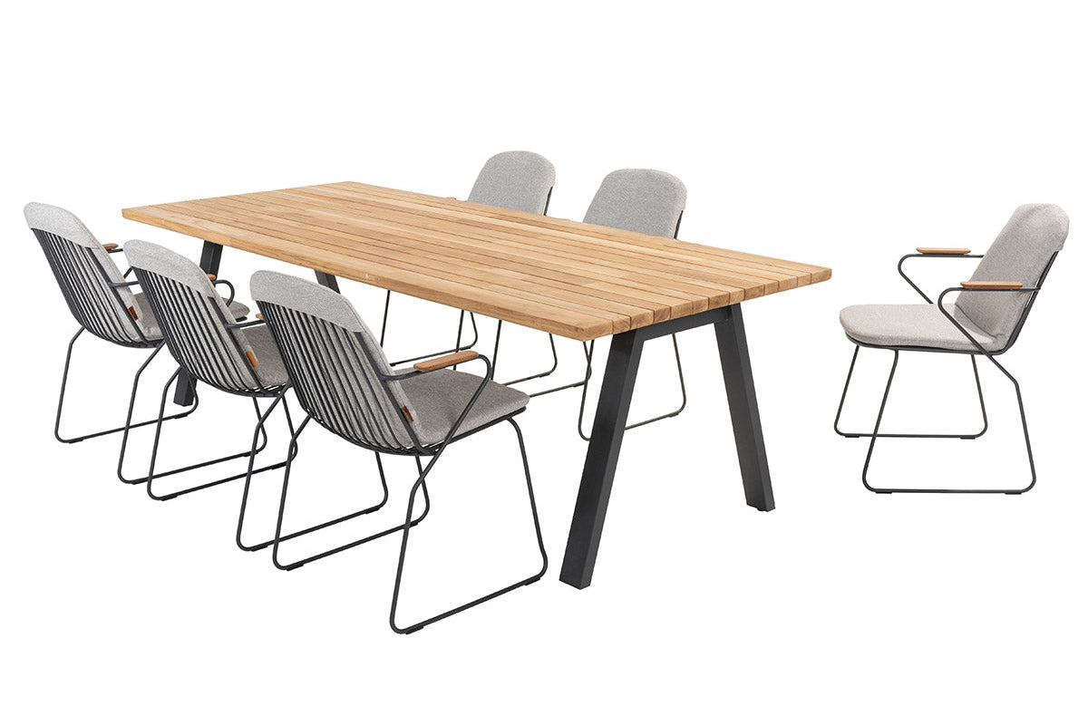 4SO Veneto Dining-Set anthrazit (6-tlg.) + Ambassador Tisch 240x100 cm