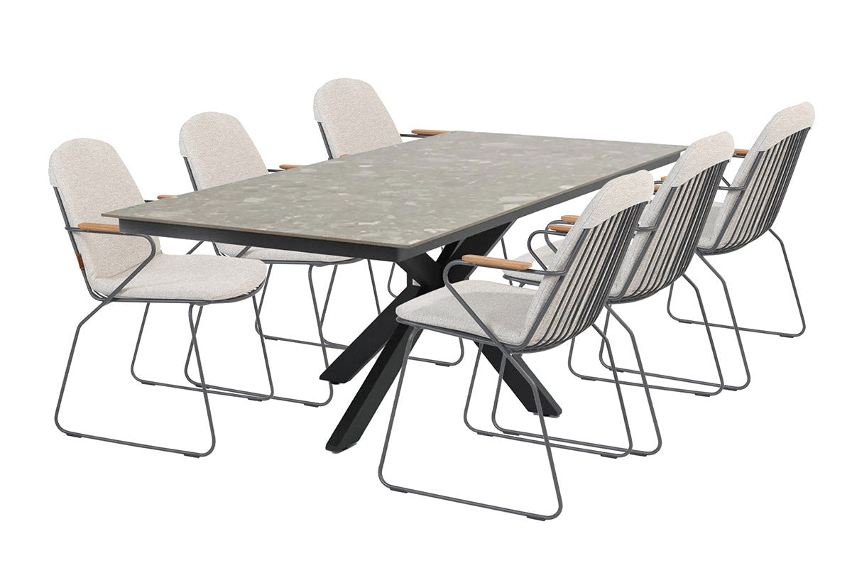 4SO Veneto Dining-Set anthrazit (8-tlg.) + Minerva Tisch 220x95 cm