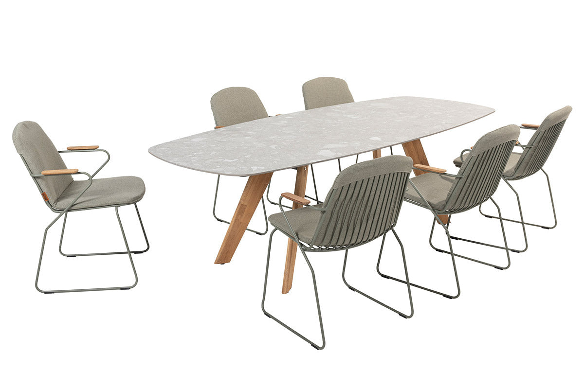 4SO Veneto Dining-Set grün (6-tlg.) + Montana Tisch 240x103 cm