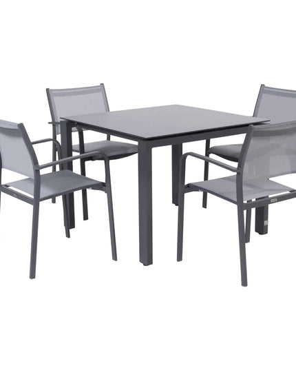 Taste 4SO Tosca Dining Anthrazit + 4 Seasons Outdoor Goa tisch HPL slate antraciet 95×95 cm