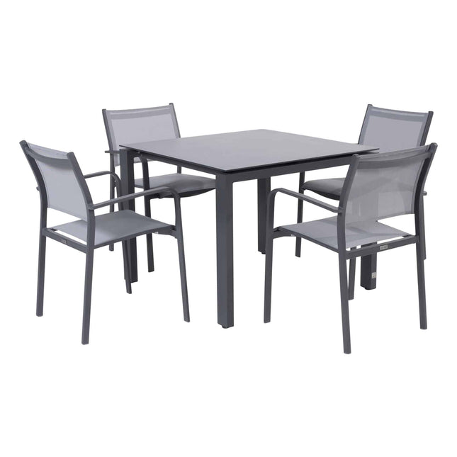 Taste 4SO Tosca Dining Anthrazit + 4 Seasons Outdoor Goa tisch HPL slate antraciet 95×95 cm
