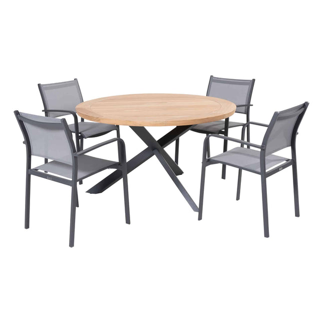 Taste 4SO Tosca Dining Anthrazit + Prado Teak Tabelle 130 Ø cm