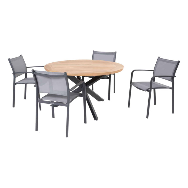 Taste 4SO Tosca Dining Anthrazit + Prado Teak Tabelle 130 Ø cm