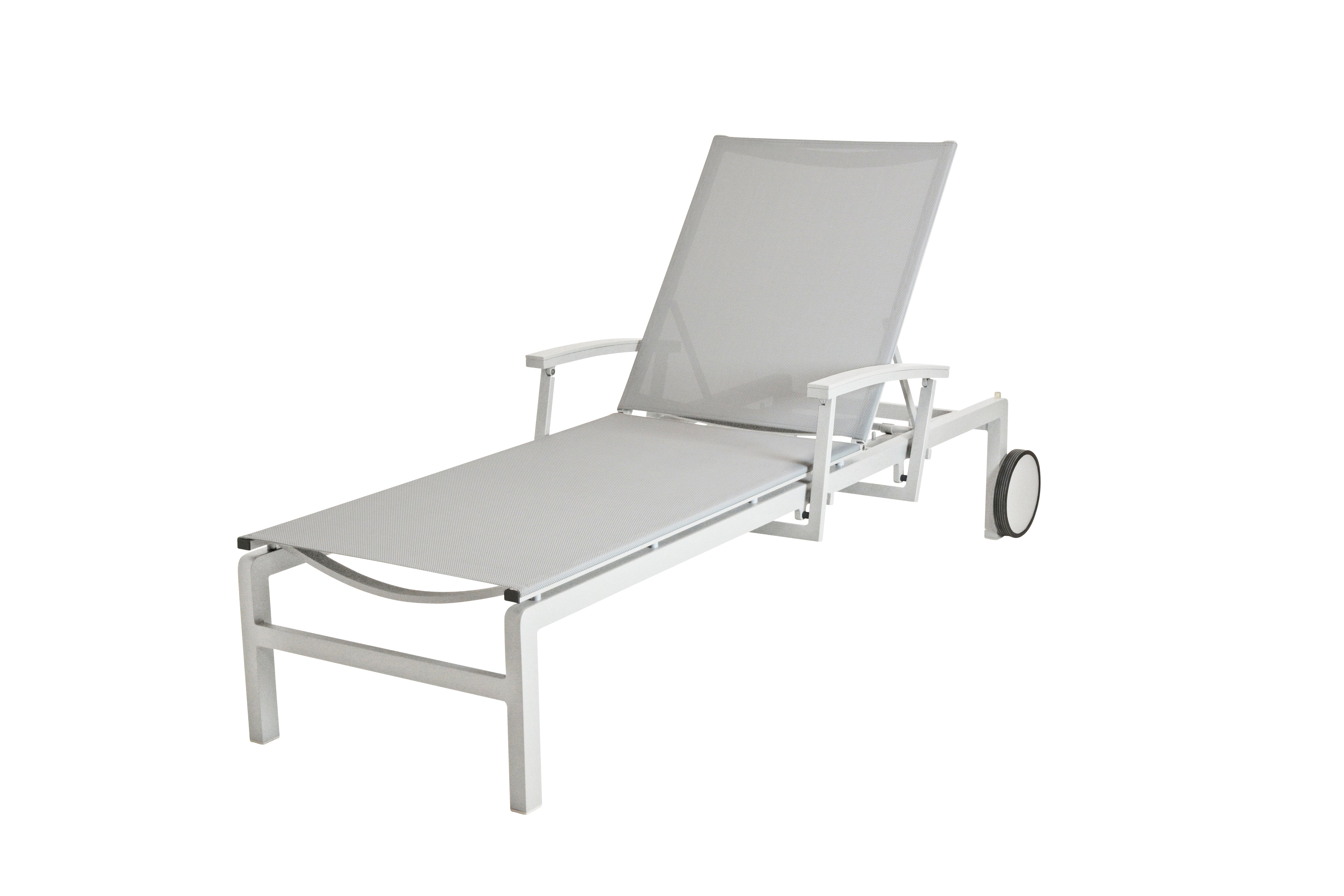 Regina sunbed with reclining arms and wheels - White