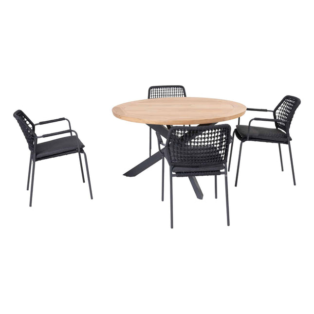 Taste 4SO Barista Dining Anthrazit + Prado Teaktabelle 130 Ø cm