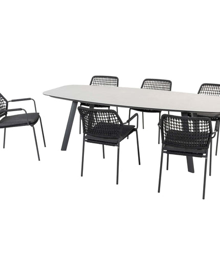 Taste 4SO Barista Dining Anthrazit + Manolo -Tisch -Anthrazit mit bedrucktem Keramik -Tisch -Top 240 cm