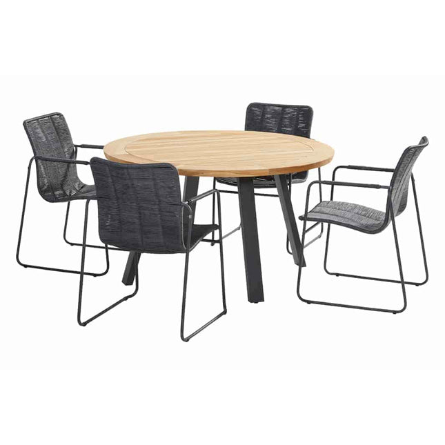 Taste 4SO Palma Dining Anthrazit + Botschafter Teaktabelle 130 Ø CM