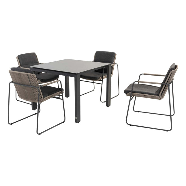 Taste 4SO Parma Stapelbares Essen + 4 Jahreszeiten Outdoor Goa Tisch HPL 95 cm Schiefer Anthrazit