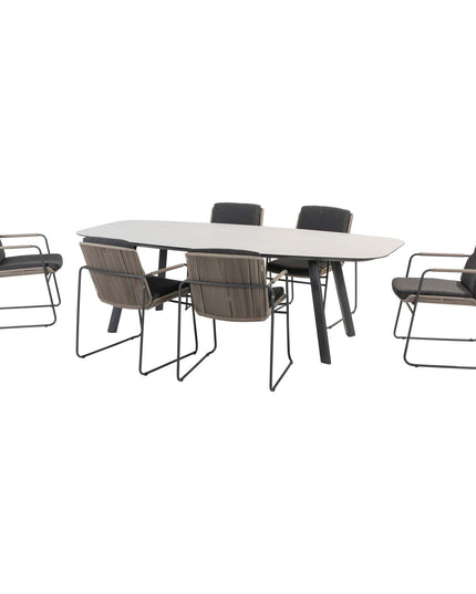 Taste 4SO Parma Stackbares Essen + Manolo -Tisch -Anthrazit mit bedrucktem Keramiktisch -Top 240 cm