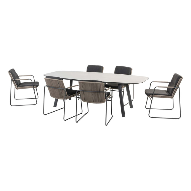 Taste 4SO Parma Stackbares Essen + Manolo -Tisch -Anthrazit mit bedrucktem Keramiktisch -Top 240 cm