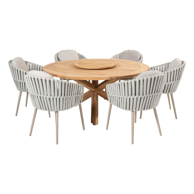 Taste 4SO Eva Dining + Prado Teak Tabelle 160 Ø CM + Lazy Susan