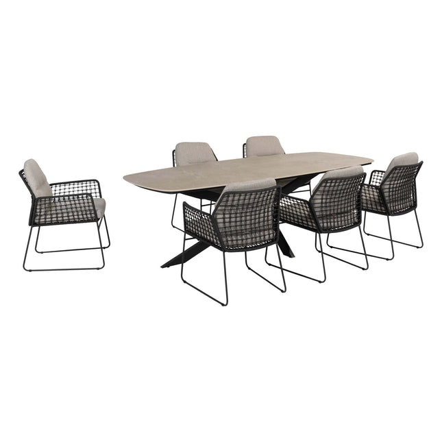 Taste 4SO Rhodes Essstuhl + Prado Tisch mit Keramik -Tisch -Top -Fass -Anthrazit 240 cm