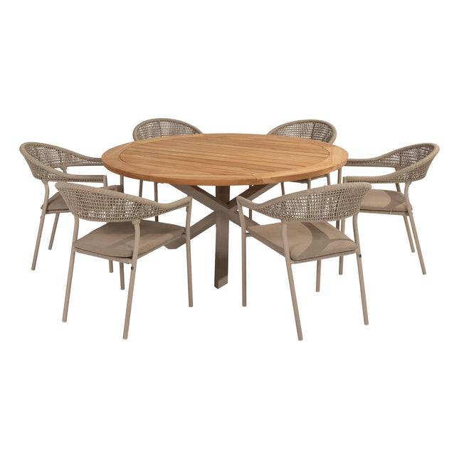 Taste 4SO Sienna Dining + Prado Teak Tabelle 160 Ø CM Latte Basis
