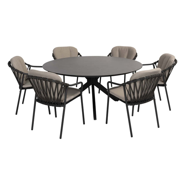 Taste 4SO Manitoba Stackbare Essstuhl Anthrazit + 4 Seasons Outdoor Locarno Tisch HPL Slate Anthrazit 160 Ø cm