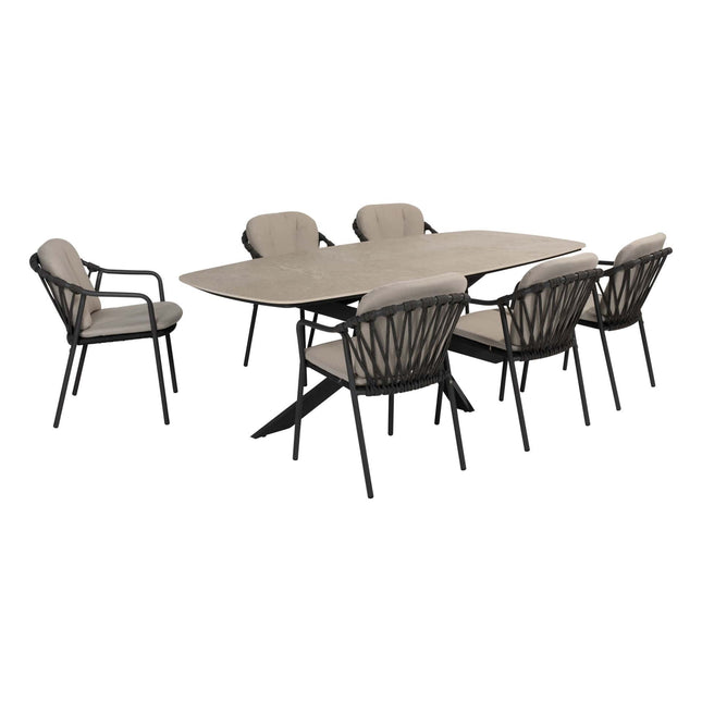 Taste 4SO Manitoba Stapelbare Essstuhl Anthrazit + Prado Tisch mit Keramik -Tisch -Top -Lauf Anthrazit 240 cm