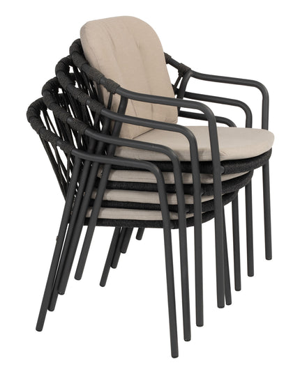 Taste 4SO Manitoba Stackbare Essstuhl Anthrazit + 4 Seasons Outdoor Locarno Tisch HPL Slate Anthrazit 160 Ø cm
