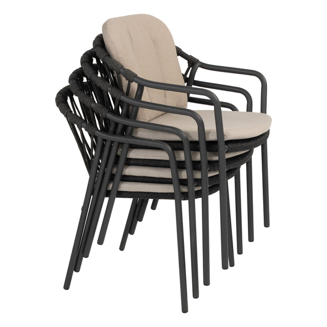 Taste 4SO Manitoba Stapelbare Essstuhl Anthrazit + Prado Tisch mit Keramik -Tisch -Top -Lauf Anthrazit 240 cm