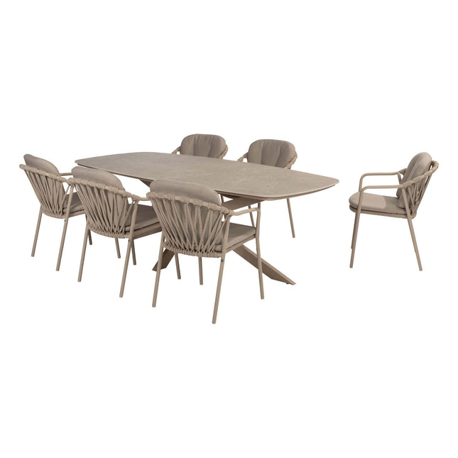 Taste 4SO Manitoba Stapelbares Essstuhl Latte + Prado Tisch mit Keramik -Tisch Top Barrel Latte 240 cm