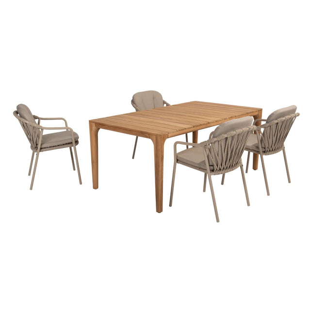 Taste 4SO Manitoba Stapelbare Esstuhl Latte + Liam Esstisch Teak 180 cm