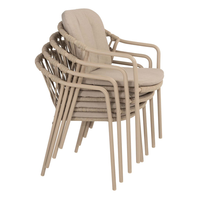 Taste 4SO Manitoba Stapelbare Esstuhl Latte + Liam Esstisch Teak 180 cm