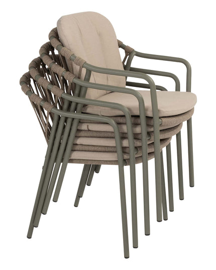 Taste 4SO Manitoba Stapelbares Essstuhl Olive + Prado Teaktabelle 130 Ø CM Teak -Basis