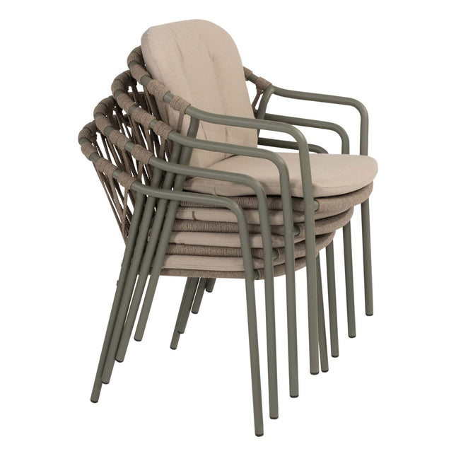 Taste 4SO Manitoba Stapelbares Essstuhl Olive + Prado Teaktabelle 130 Ø CM Teak -Basis