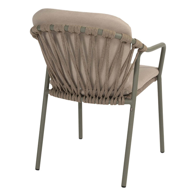 Taste 4SO Manitoba Stapelbares Essstuhl Olive + Prado Teaktabelle 130 Ø CM Teak -Basis