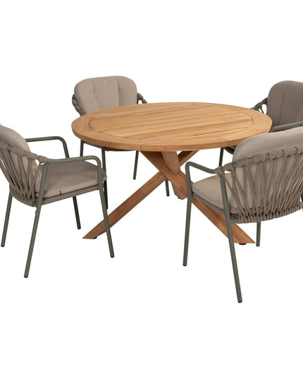 Taste 4SO Manitoba Stapelbares Essstuhl Olive + Prado Teaktabelle 130 Ø CM Teak -Basis