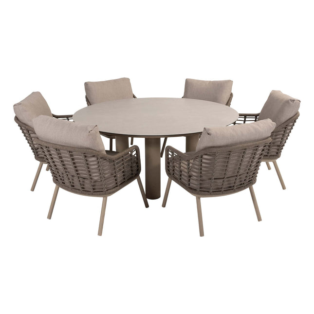 Taste 4SO Puglia niedriger Esstuhl + Donato Low Dining Tabelle 160 Ø cm Latte