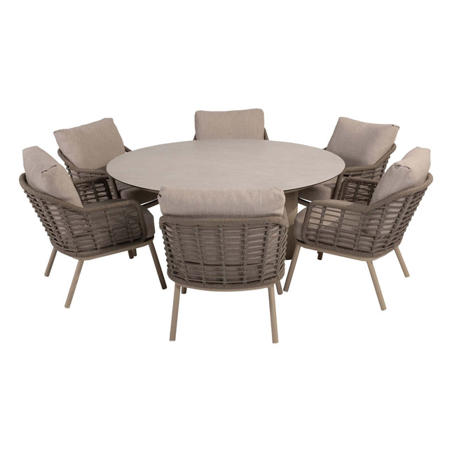 Taste 4SO Puglia niedriger Esstuhl + Donato Low Dining Tabelle 160 Ø cm Latte