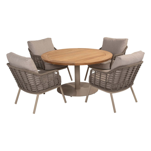 Taste 4SO Puglia niedriger Esstuhl + Saba Low Dining Teak Tabelle 130 Ø CM Latte