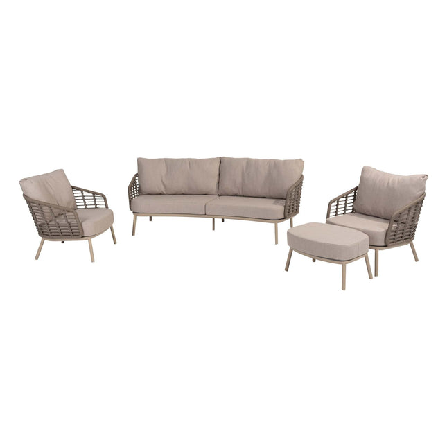 Taste 4SO Puglia Lounge Set Latte, 3-Sitzer-Lounge-Sofa + 2x Lounge Stuhl + Fußstopp