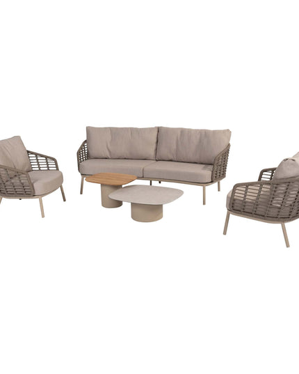 Taste 4SO Puglia Lounge Set 3-Sitzer-Lounge-Sofa + 2x Lounge Stuhl + Demi-Set von 2 Kaffeetischen Latte