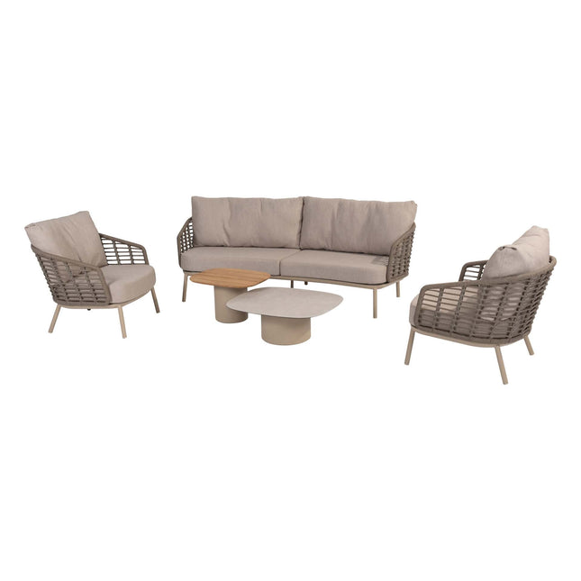 Taste 4SO Puglia Lounge Set 3-Sitzer-Lounge-Sofa + 2x Lounge Stuhl + Demi-Set von 2 Kaffeetischen Latte