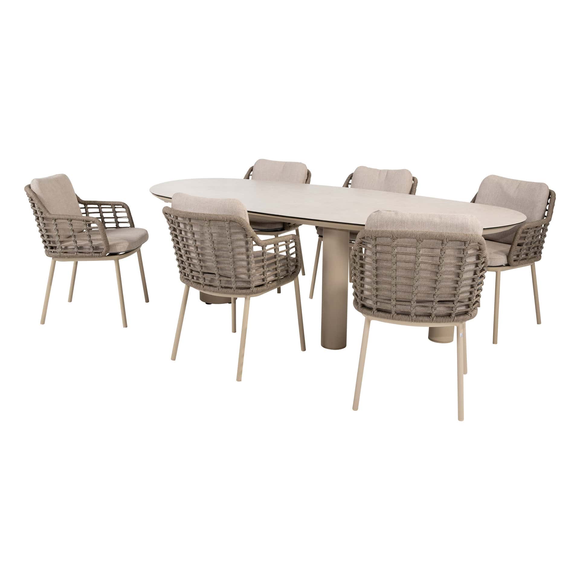 4SO Puglia dining set latte (6 st.) met Estate tafel 240x110cm